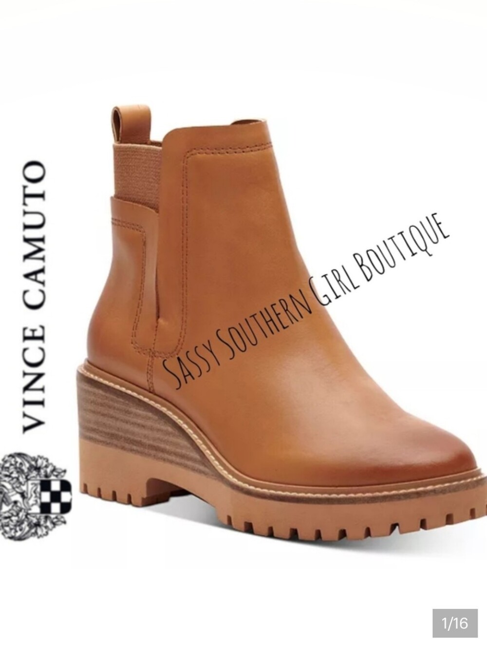 🆕⭐ Vince Camuto cognac leather wedge boots